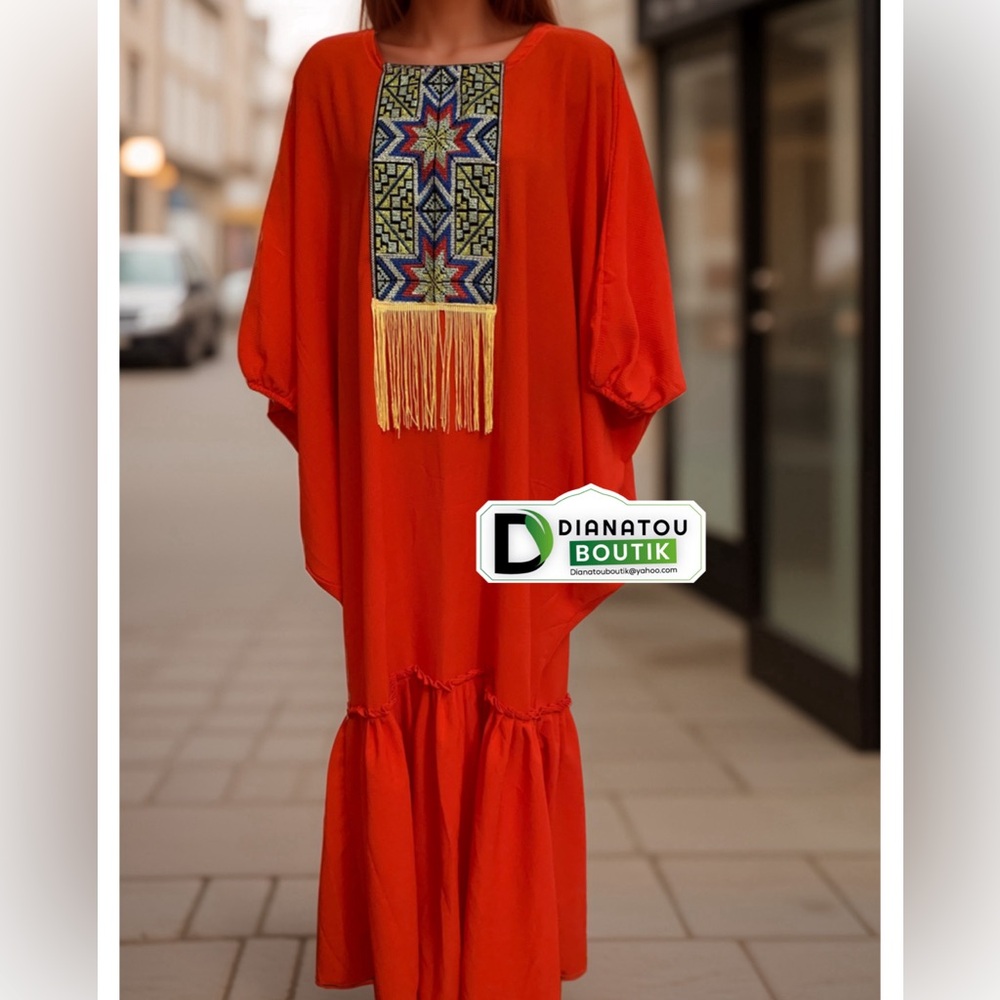 DianatouBoutik Collection Loose Maxi Dress With Dashiki Fringe